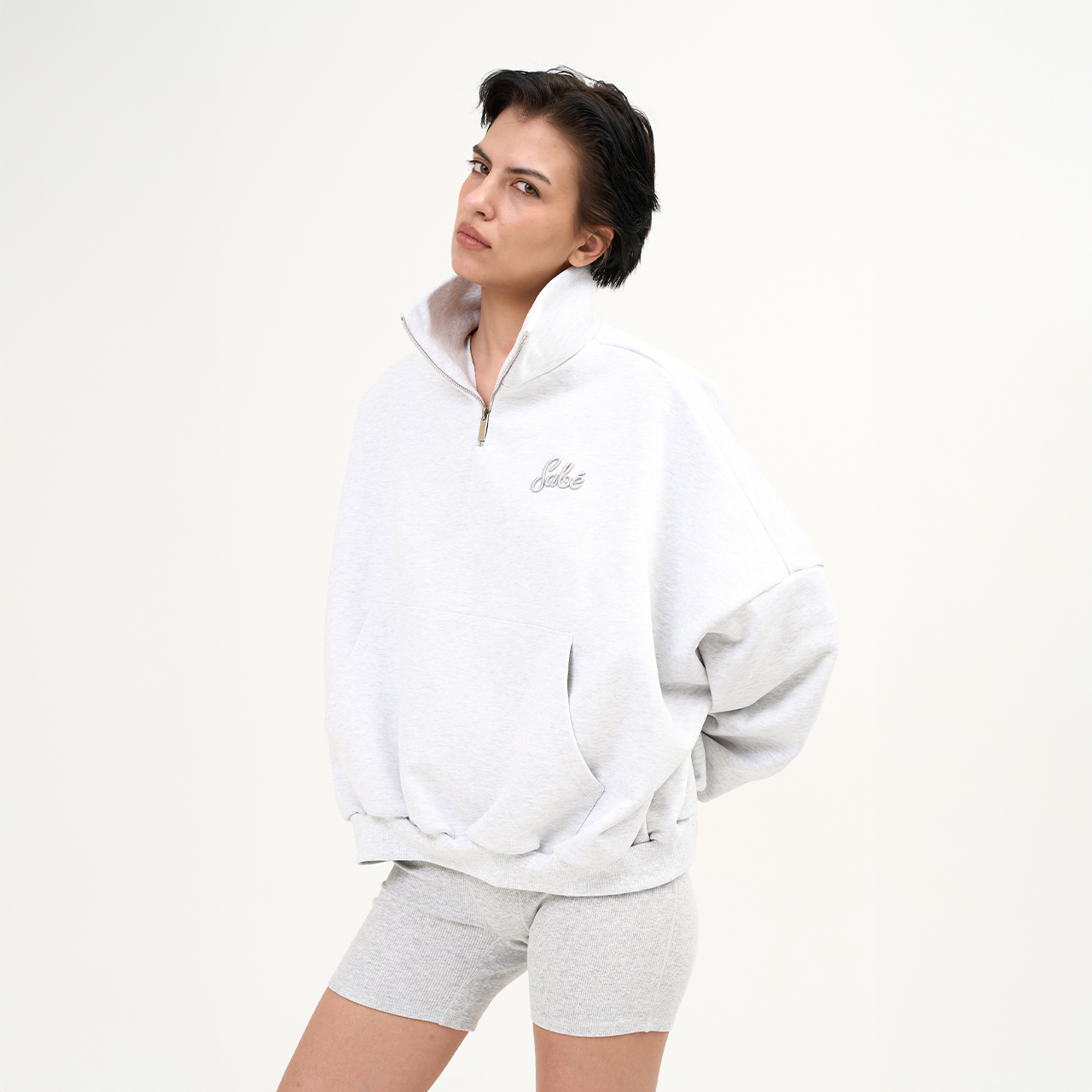 Зип-анорак Sabe Paris Cotton 3D Logo Half-Zip Heather Grey