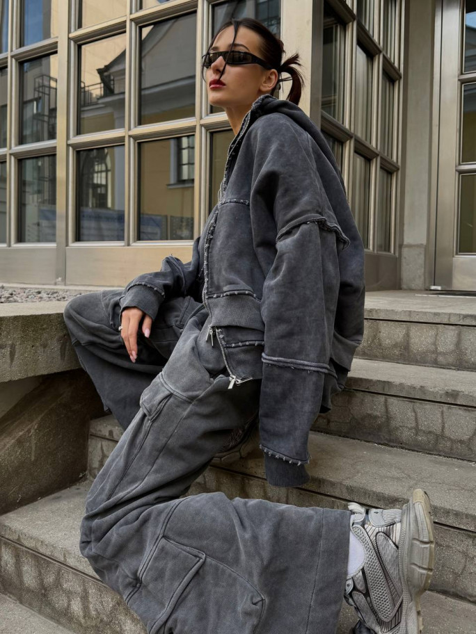 Комплект SABE Acid washed grey Зип-худи & Штаны