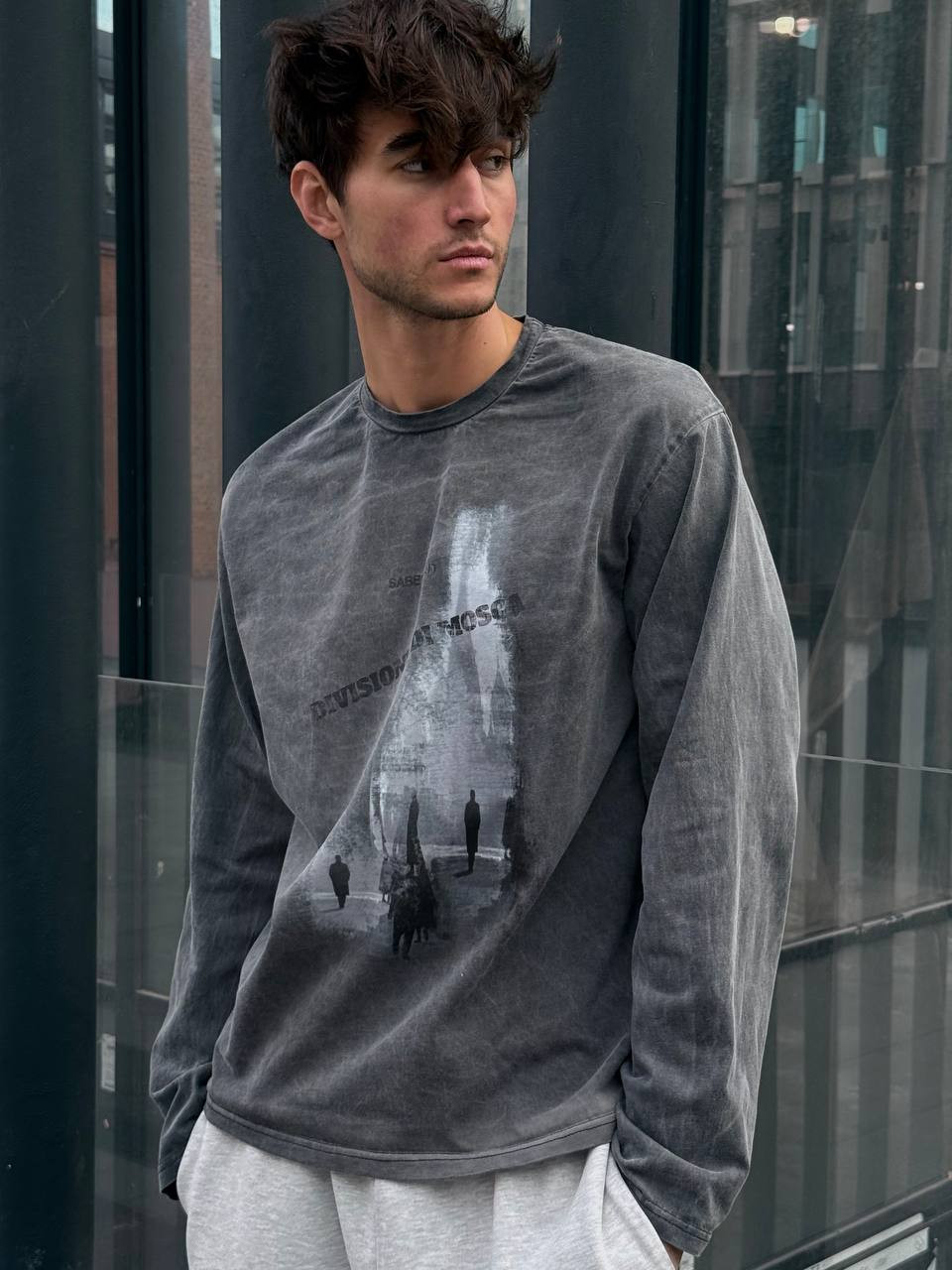 Лонгслив Sabe Longsleeve Di Mosca Acid Wash Dark Grey