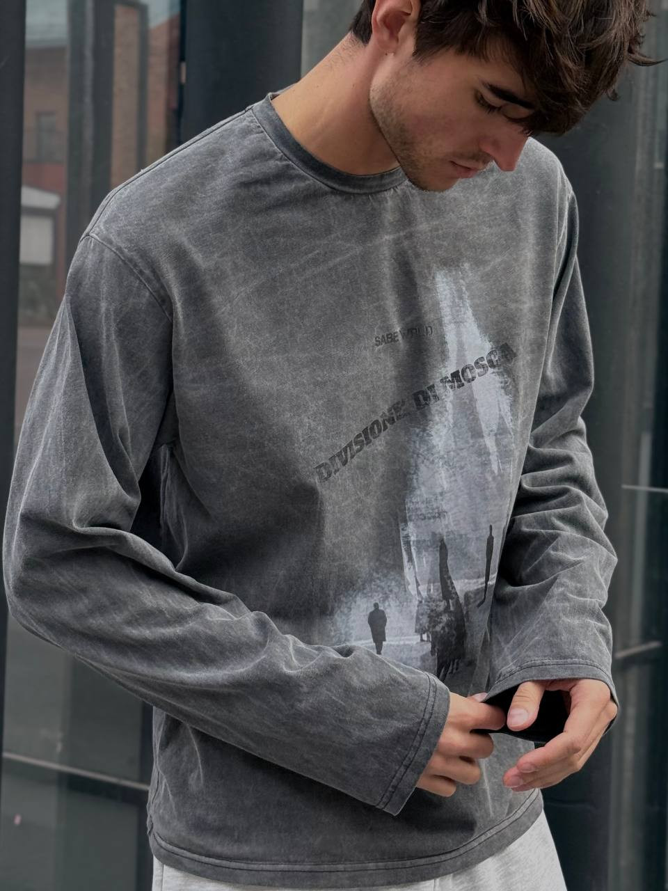 Лонгслив Sabe Longsleeve Di Mosca Acid Wash Dark Grey