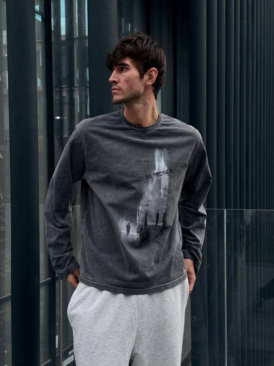 Лонгслив Sabe Longsleeve Di Mosca Acid Wash Dark Grey