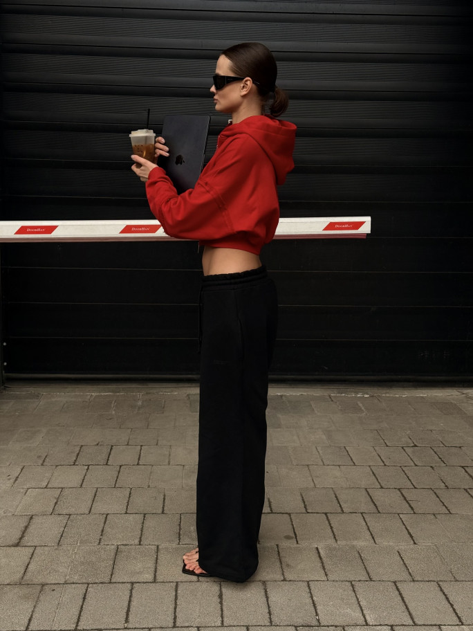 Комплект Cropped Red & Logo Sweatpants Black